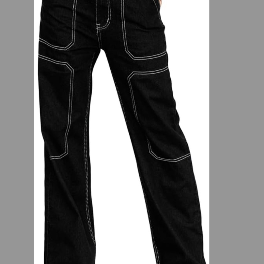 Black Wide-Leg Contrast Stitch Cargo Pants size 8 NWT - Picture 2 of 11